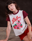 Vintage Tee in Strawberry Milk worn by Alex