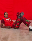 Paintstamped Work Pants in Cherry and Vintage Tee in Cherry Soda on Jerrod