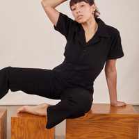 Tiara is wearing Short Sleeve Jumpsuit in Basic Black