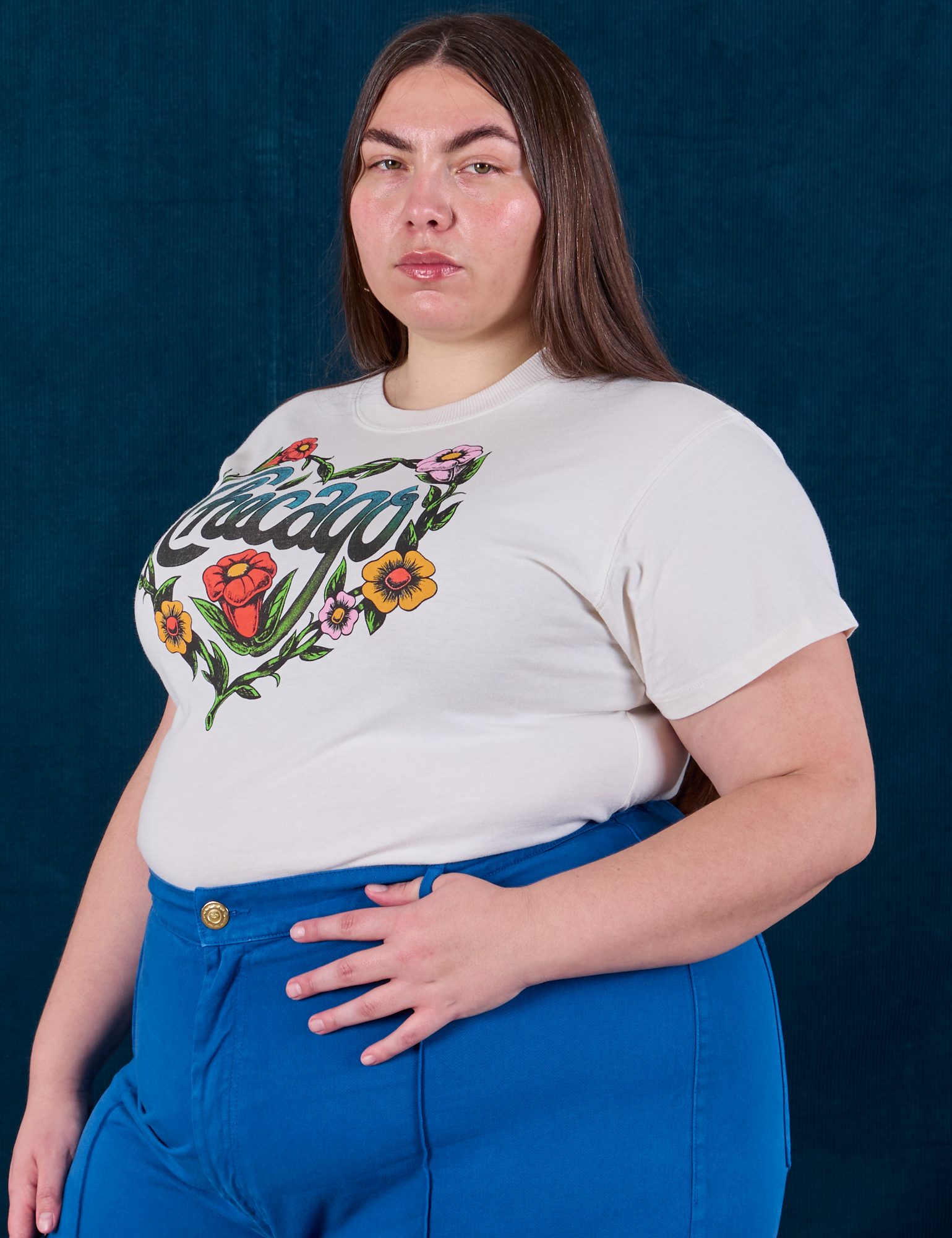 Chicago Tourist Tee side view on Marielena