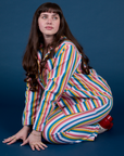 Stripe Work Jacket in Rainbow Stripe and matching Work Pants worn by Sydney