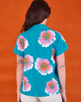 Paintstamped Pantry Button-Up in Hawaiian Blue back view on Alex