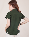 Pantry Button-Up in Swamp Green back view on Hana