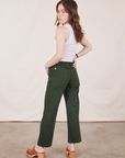 Back view of Petite Work Pants in Swamp Green and vintage tee off-white Cropped Tank