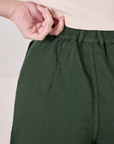 Trouser Shorts in Swamp Green close up of elastic waistband