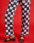 Checkerboard Work Pants in Black/White pant leg close up on Kandia