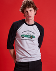 Quinn is wearing Taxi Raglan Tee in Los Angeles