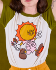 Anniversary Tee in Walkin' On Sun Baby front close up on Alex