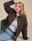 Denim Work Jacket in Espresso Brown worn by Juliet