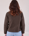 Denim Work Jacket in Espresso Brown back view on Alex