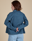 Denim Work Jacket in French Blue back view on Hana