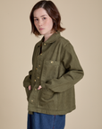 Denim Work Jacket in Surplus Green side view on Hana