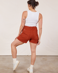 Back view of Classic Work Shorts in Paprika and Cropped Tank Top in vintage tee off-white on Tiara
