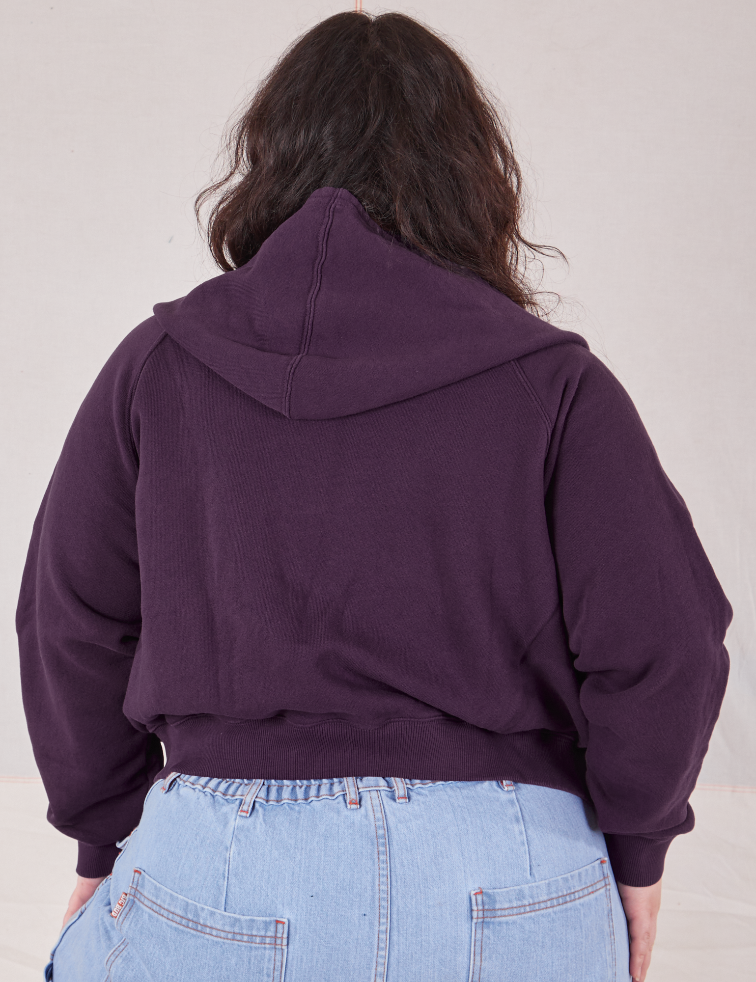 Cropped Zip Hoodie in Nebula Purple back view on Ashley