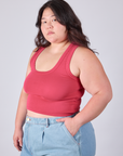 Cropped Tank Top in Hot Pink angled front view on Ashley