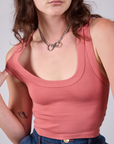 Cropped Tank Top in Raspberry Sorbet front close up on Alex