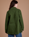 Back view of Ripstop Field Coat in Evergreen on Alex