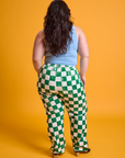 Checkerboard Work Pants in White/Green back view on Ashley