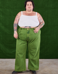 Sam is 5'10" and wearing 2XL Overdyed Wide Leg Trousers in Gross Green paired with Cropped Cami in vintage tee off-white