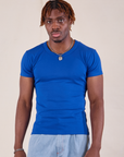 Issac is 5'10" and wearing L Baby Tee in Royal Blue