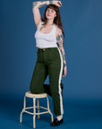 Painted Work Pants in Evergreen and vintage tee white Cropped Tank worn by Sydney
