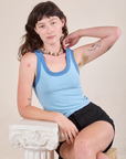 Colorblock Cropped Tank in Baby Blue worn by Alex