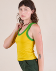 Colorblock Cropped Tank in Golden Yellow side view on Alex