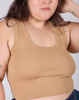 Front close up of Cropped Tank Top in Tan on Ashley