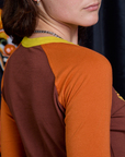 Raglan Tee in Jack-O-Lantern shoulder close up
