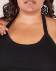 Front close up of Halter Top in Basic Black worn by Alicia