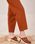 Side view close up of Heavyweight Trousers in Burnt Terracotta on Alex
