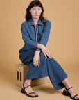 Heritage Mechanic Jacket in French Blue and matching Wide Leg Trousers on Alex