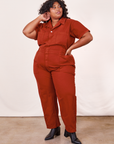 Morgan is 5’5” and wearing 2XL Short Sleeve Jumpsuit in Paprika