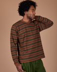Long Sleeve Striped Burly Tee in Fudgesicle angled front view on Jerrod