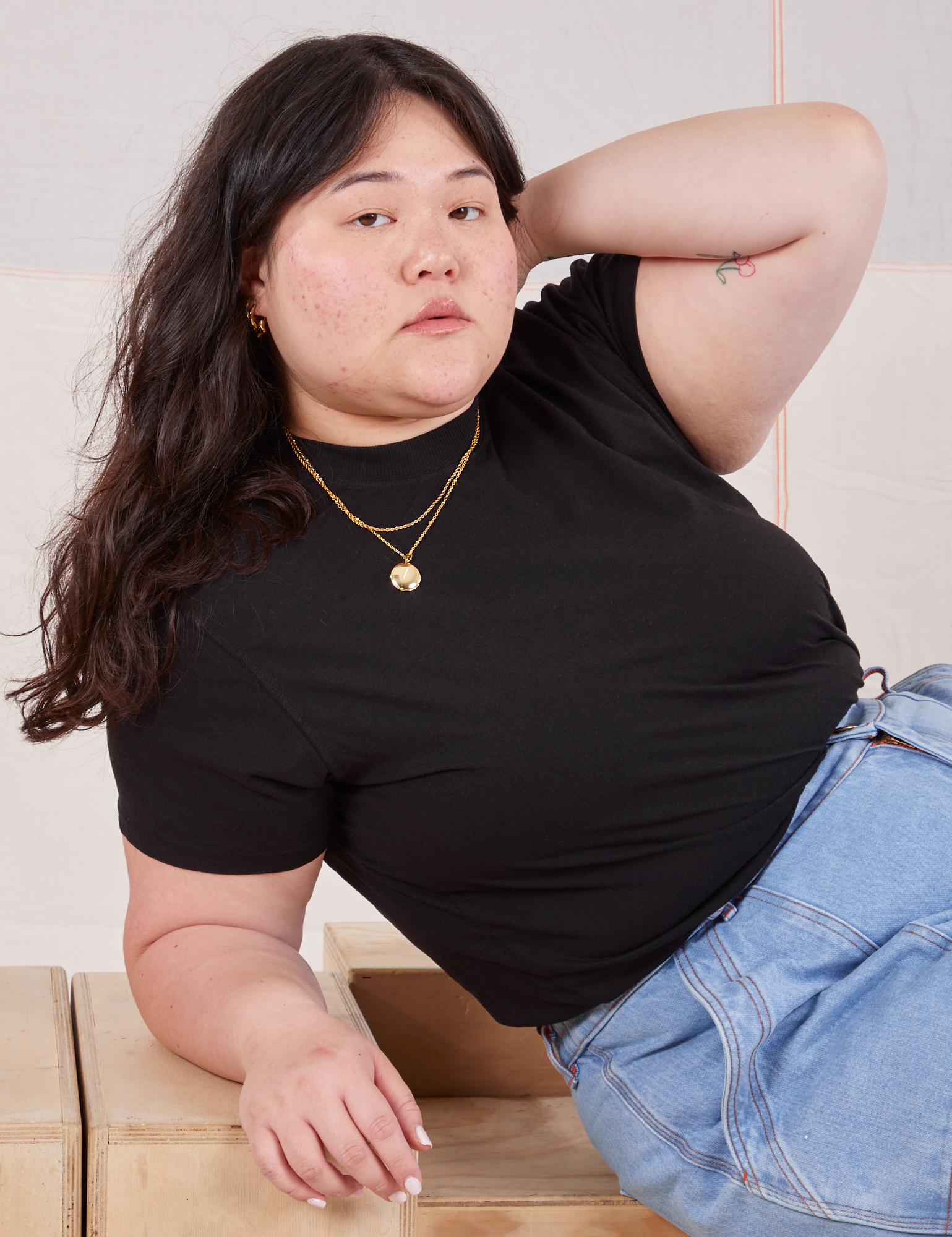 Ashley is wearing Organic Vintage Tee in Basic Black