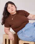 Ashley is wearing Organic Vintage Tee in Fudgesicle Brown