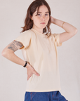Angled front view of Organic Vintage Tee in Vintage Tee Off-White on Hana