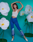 Alex is 5'8" and wearing XXS Paintstamped Work Pants in Daisy paired with a Cropped Tank in Vintage Tee White