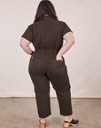 Petite Short Sleeve Jumpsuit in Espresso Brown back view on Ashley