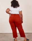 Work Pants in Paprika back view on Morgan wearing a Baby Tee in vintage tee off-white