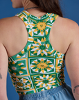 Deep-Cut Racerback Tank - Spring Quilt Print
