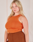 Racerback Tank in Sunset Orange angled front view on Lish