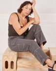 Tiara is wearing Railroad Carpenter Jeans in Vintage Tan and espresso brown Square Neck Tank