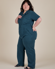 Side view of Short Sleeve Jumpsuit in Lagoon on Ashley