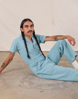 Short Sleeve Jumpsuit in Baby Blue worn by Anthony