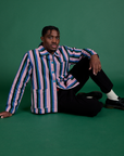 Stripe Work Jacket in Pacific Stripe on Isaac