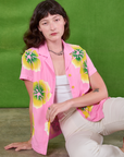 Paintstamped Pantry Button-Up in Bubblegum Pink worn by Alex