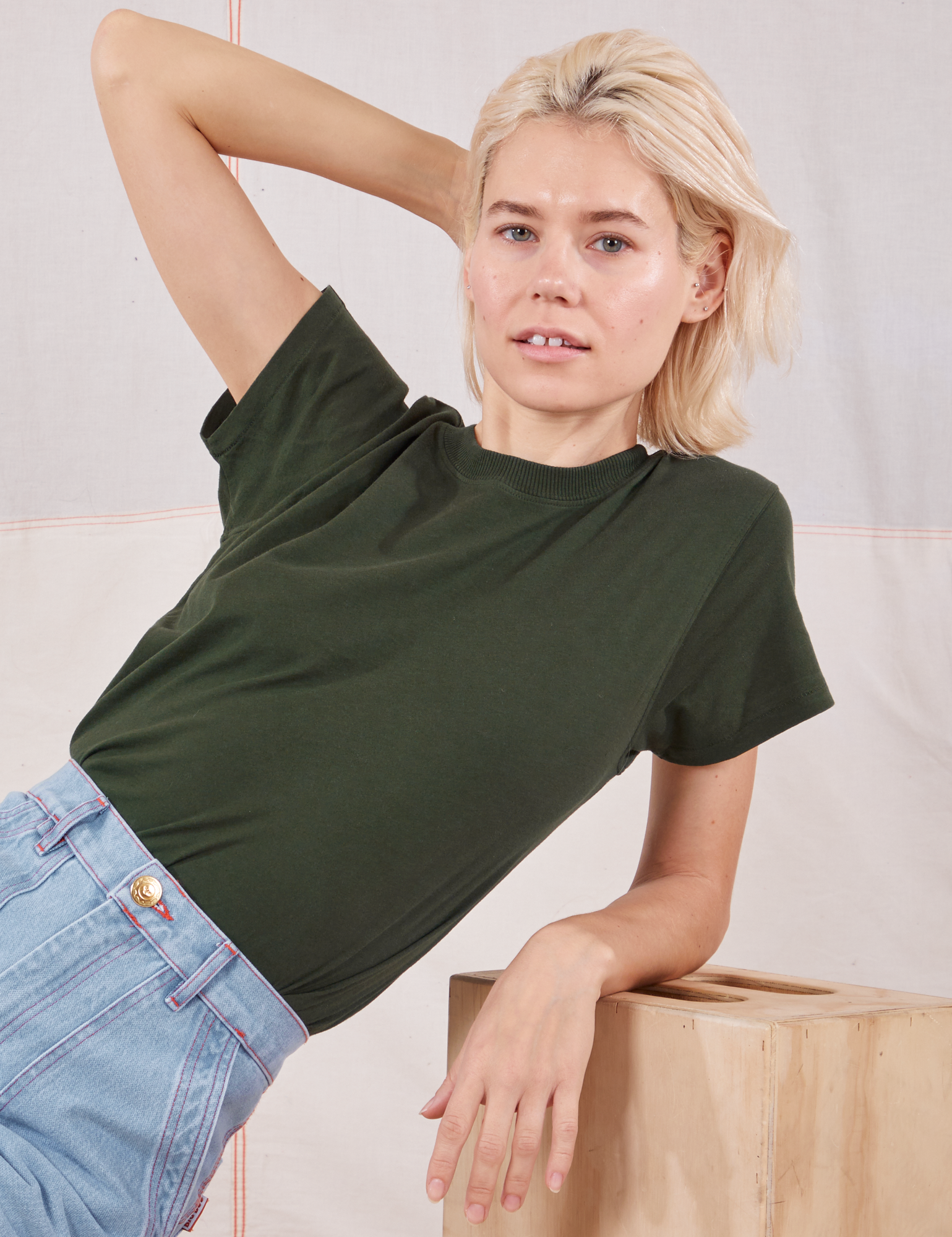 Madeline is wearing Organic Vintage Tee in Swamp Green