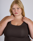 Front close up of The Tank Top in Espresso Brown on Juliet