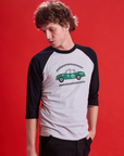 Taxi Raglan Tee in Los Angeles angled front view on Quinn